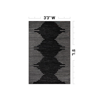 Rugshop Bohemian Stripe Stain Resistant High Traffic Living Room Kitchen Bedroom Dining Home Office Area Rug 3'3" x 5' Black
