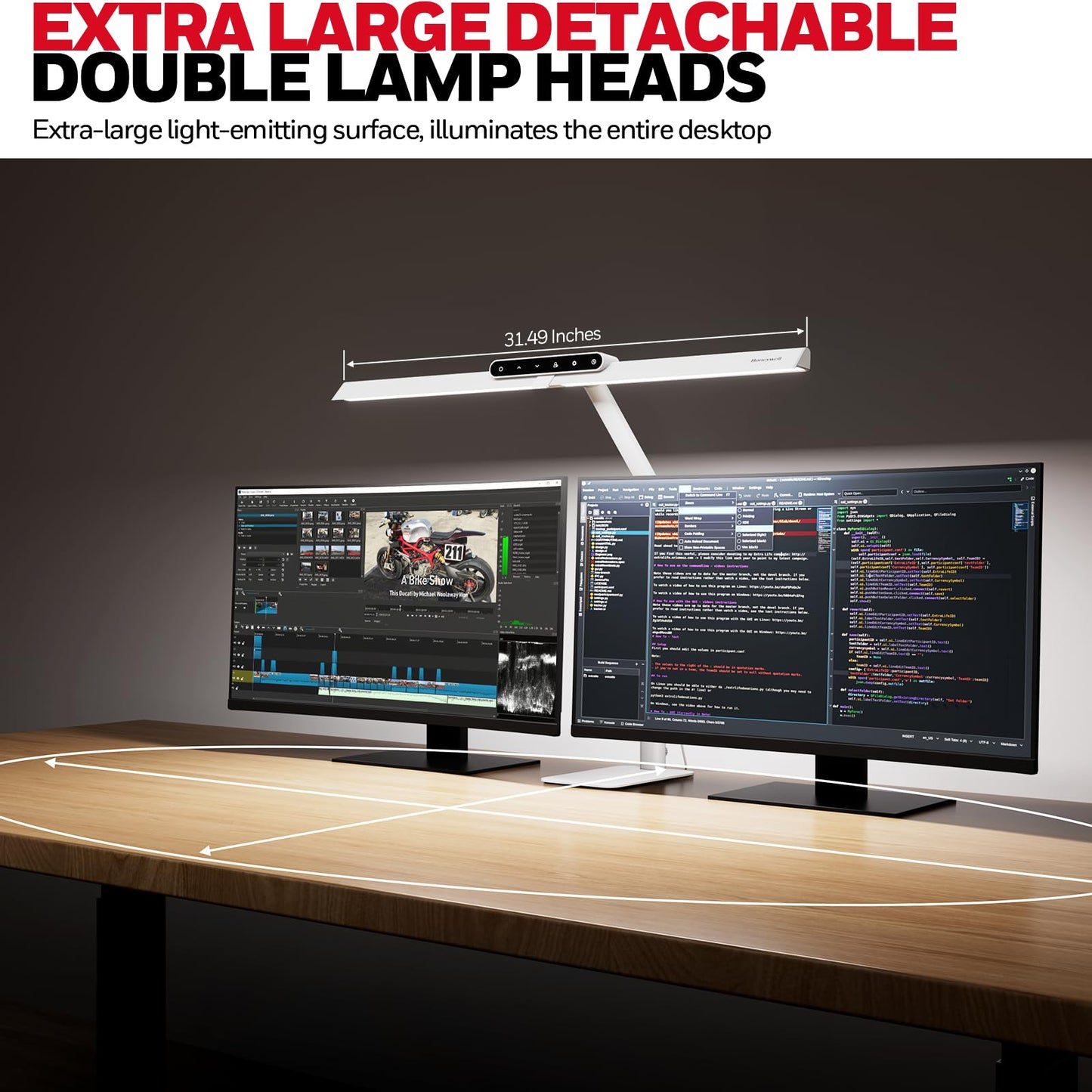 Honeywell LED Desk Lamp with Base - HJ1WT Sunturalux Eye-Caring Architect Desk Lamp for Home Office, 1200LM Computer Desk Light 4 Color Modes Stepless Dimming Task Desk Light with Timer Function White