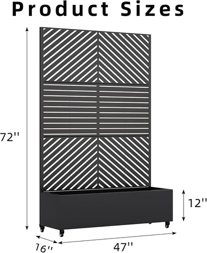 Casaphoria Metal Raised Garden Bed with Trellis and Wheels, 72"x47"x16" Planter Box for Climbing Plants, Vegetables & Vines, Features Drainage Holes and Privacy Screen, Black(Parallel&Louvered)
