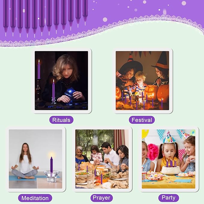 Tobeape Spell Chime Candles 24 pcs Purple Candles, 4" Tall Unscented Mini Taper Candle Christmas Advent Candle for Witchcraft, Wiccan Altar, Magic Tools, Rituals, Prayer, Meditation, Party Decoration