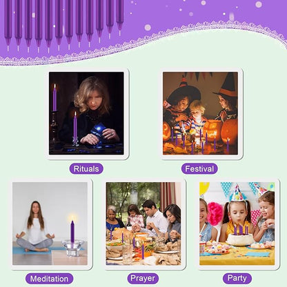Tobeape Spell Chime Candles 24 pcs Purple Candles, 4" Tall Unscented Mini Taper Candle Christmas Advent Candle for Witchcraft, Wiccan Altar, Magic Tools, Rituals, Prayer, Meditation, Party Decoration