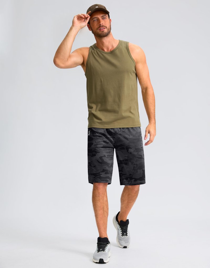 G Gradual Men's Athletic Shorts with Pockets 11" Long Basketball Shorts Lightweight Quick Dry Gym Workout Shorts for Men(Gray Camo,XXXL)