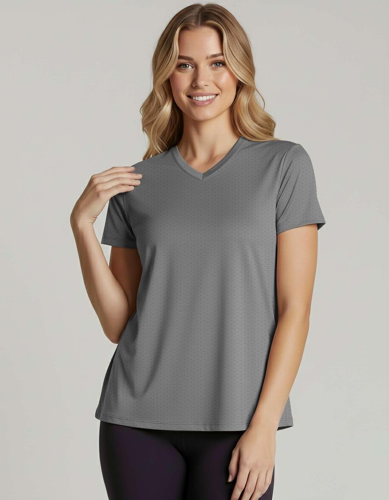 Real Essentials 5 Pack: Women's Short Sleeve Breeze Tech V-Neck T Shirt –Workout Top Wicking Dry Fit Athletic Tee (Plus)