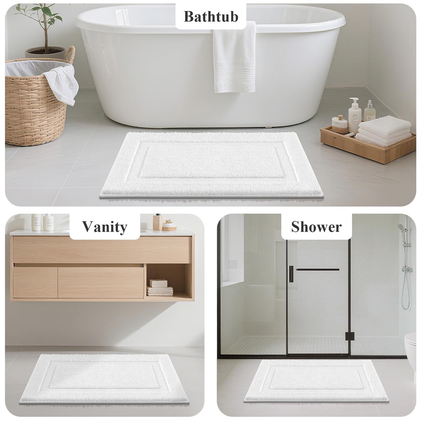 SHACOS White Bathroom Rugs Sets of 2 Pieces 32x20 inch, Super Soft Fluffy Bath Mats for Bathroom, Non Slip Washable Bath Rugs for Shower Tub Vanity Sink