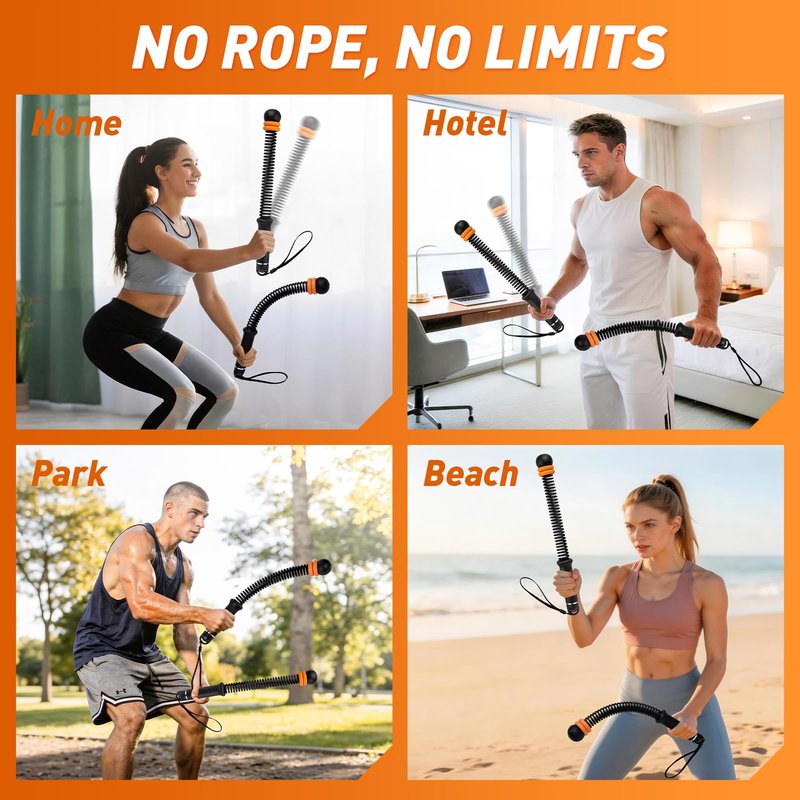Adjustable counter weight Cordless Battle Ropes,Heavy Duty Portable Ropeless Battle Ropes for Home Gym,Workout Exercise Rope for Strength Building, HIIT and Low-Impact Aerobic Training for Men & Women