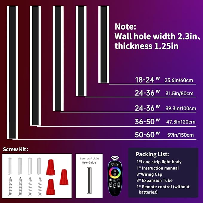 Mikeru Modern Outdoor Light Fixture, 23.6inch Modern RGB Outdoor Wall Light 10%-100% Dimmable with Memory Function Long Outdoor Porch Lights Featuring Multiple Modes and 12 Colors for Patio Entryway