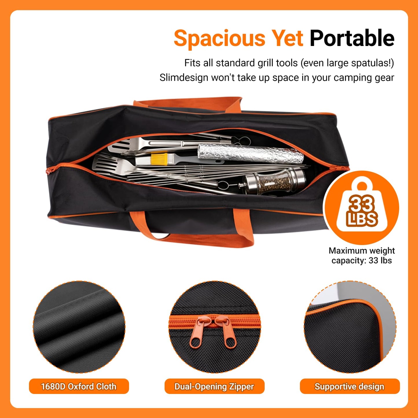 Grill Tool Storage Bag 24" x 8" x 8" Heavy-Duty Grill Utensil Storage, Large Capacity Grill Accessory Storage, Accessories Storage Compatible with Blackstone