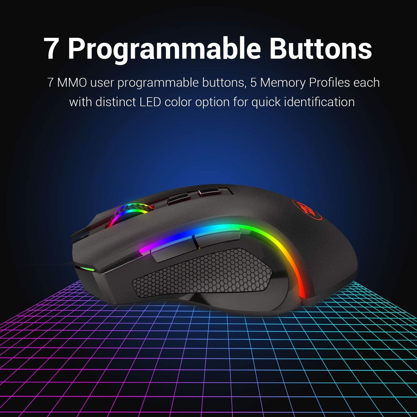 Redragon M602 Griffin RGB Gaming Mouse, RGB Spectrum Backlit Ergonomic Mouse with 7 Programmable Backlight Modes up to 8000 DPI for Windows PC Gamers (Black, Wireless)