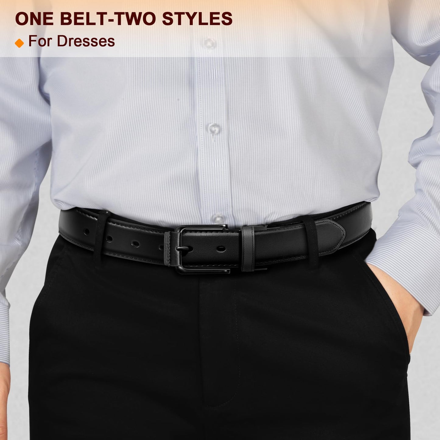 KEMISANT Men Reversible Belt-Leather Belt for Men Dress Casual Jeans 1 3/8",One Reverse For 2 Sides(Black/Tawny,28"-30" Waist Adjustable)
