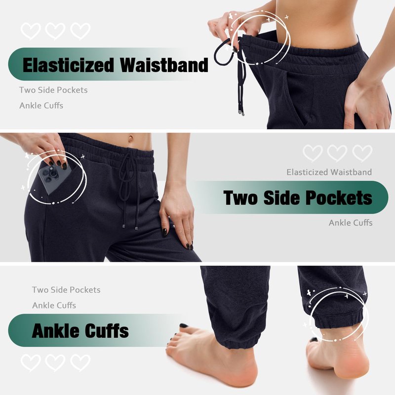 Walifrey Womens Joggers with Pockets, Drawstring Sweatpants Women for Lounging Jogging Gym and Workout Navy,1 Pack Navy M