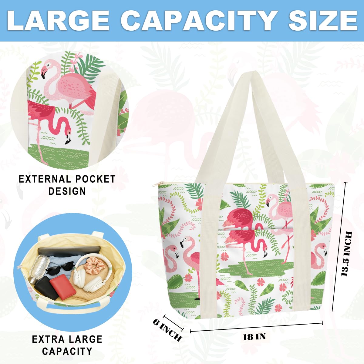 IAXIC Tote Bag & Wet Bag Set, Waterproof Multi-purpose Storage Kit with Summer Themed Print, Practical Gift for Daily Travel Beach Gym Organizing