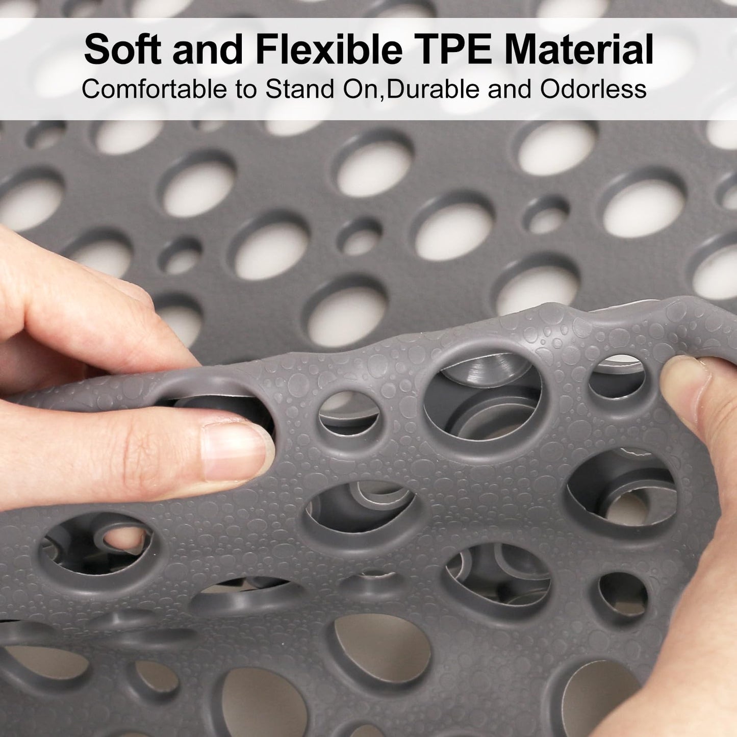 EIVINJE Anti Slip Shower Mat with Suction Cups,27x27 Inch Quick Drain TPE Non Slip Shower Mats for Inside Shower,Large Bath Mat for Shower Soft on Feet, Easy to Dry&Cut Machine Washable