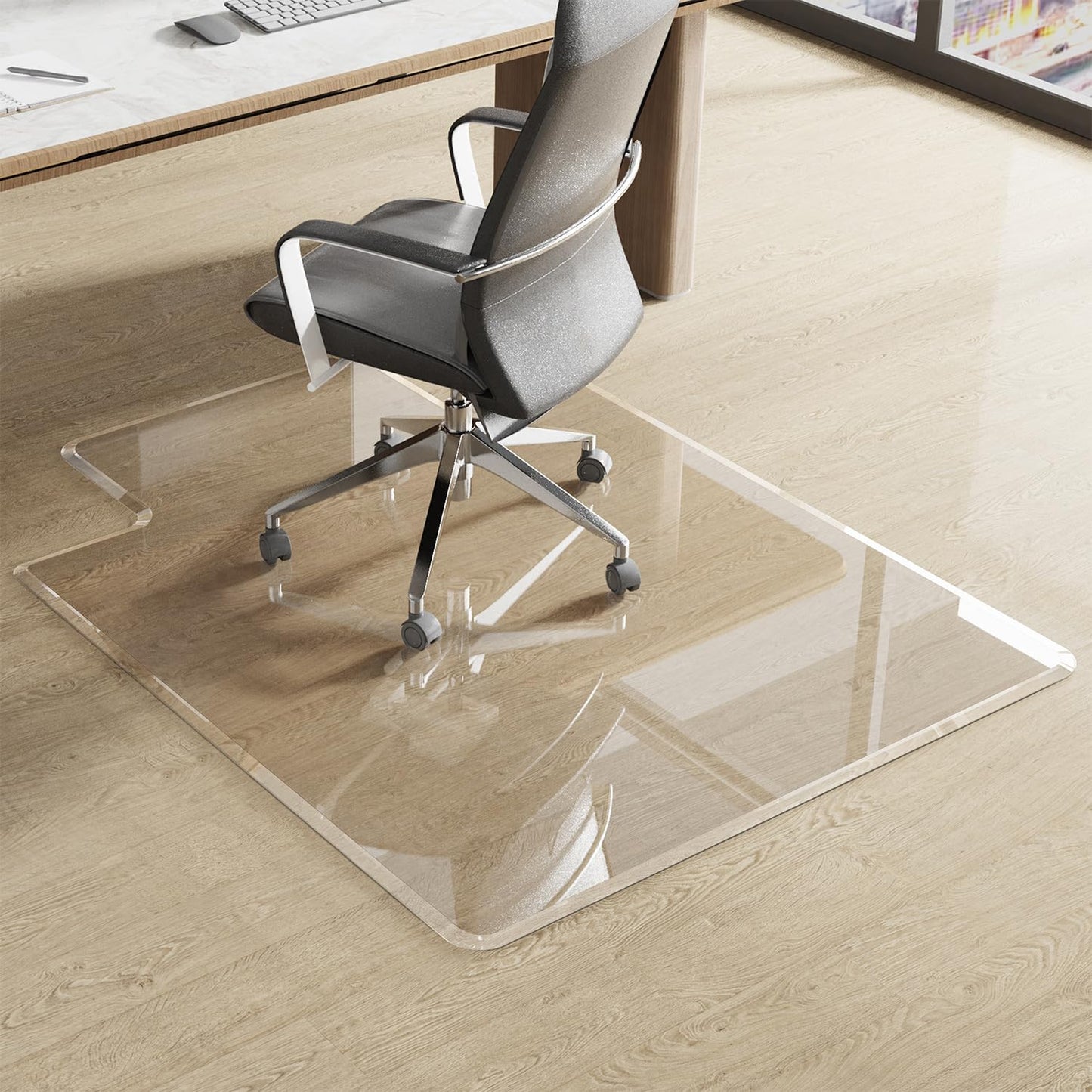 MESAILUP Beveled Edge Office Chair Mat for Carpet or Hardwood Floor, Crystal Clear 48" x 60" Desk Computer Chair Mat with Lip for a Smooth Glide and Easy Roll On/Off, Hard Heavy Duty and Non-Slip Pad