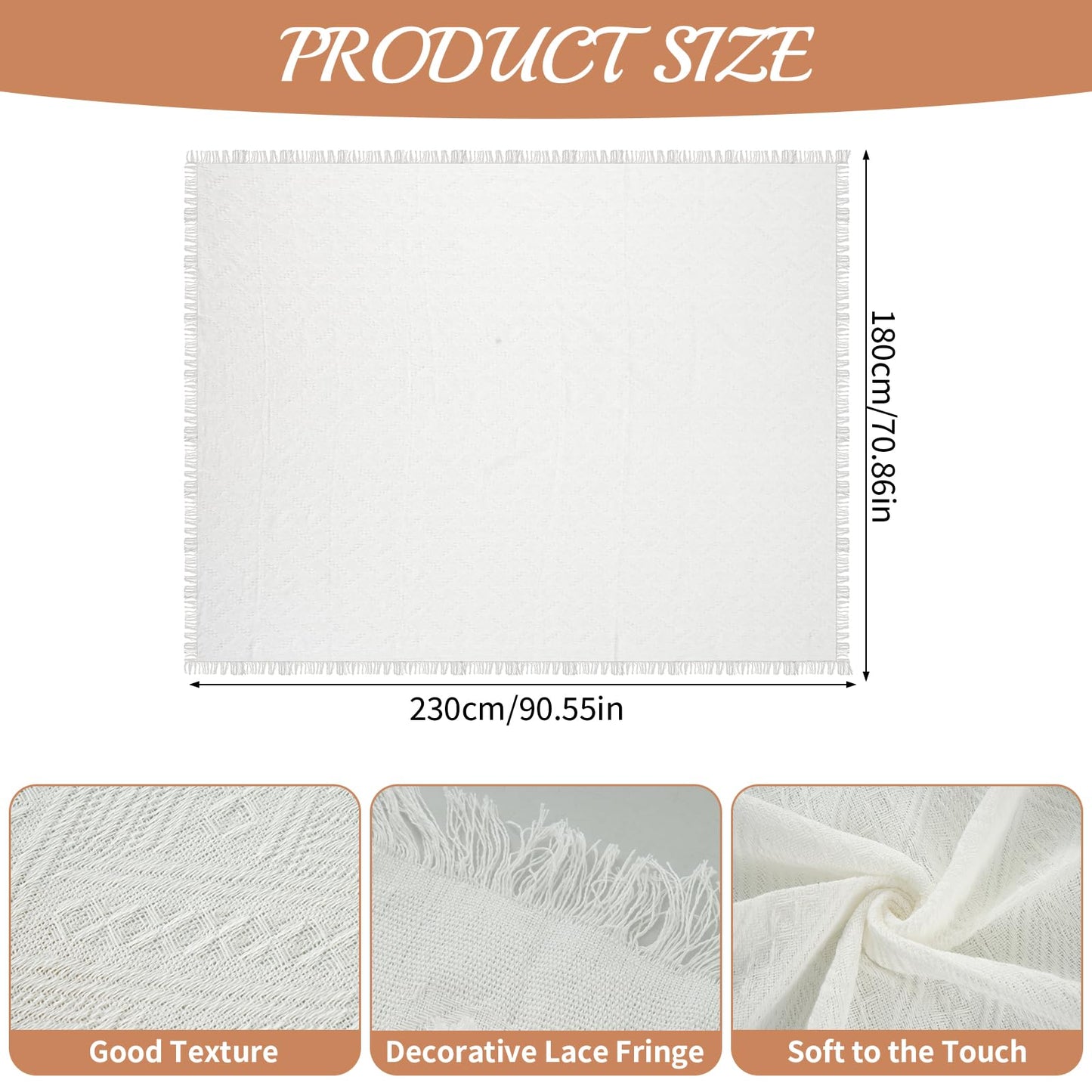 91x71 In Extra Large Outdoor Picnic Blanket with 94x79 In Waterproof Mat, Oversize Woven Cotton Yarn Beach Blanket with Fringe, Machine Washable Portable for Spring Summer Camping Beach Park (White)