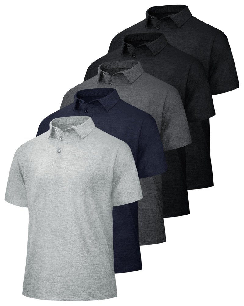 BOOJO 5 Pack Polo Shirts for Men - Quick Dry Moisture Wicking Performance Short Sleeve Mens Golf Shirts for Work Athletic