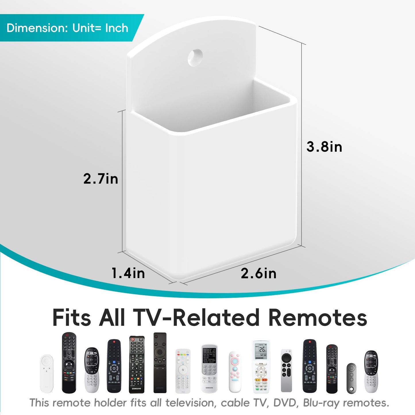 DRQ 2pc Adhesive Remote Control Holder, Wall Mount TV Controller Holder, TV Remote Organizer, Wall Pen Holder Desk Accessories Storage for Home Office School, White