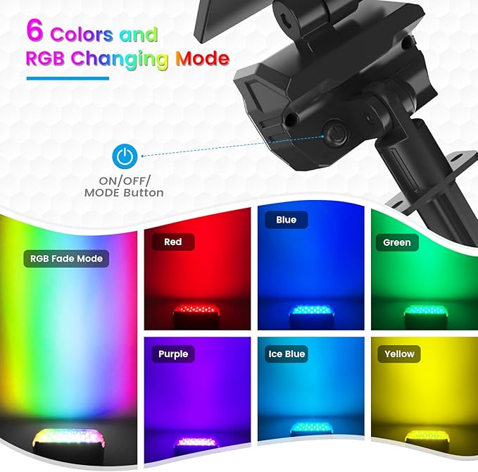 VOLISUN Solar Landscape Spotlights Adjustable Outdoor, Uplights Solar Waterproof IP67, Spot Lights Solar Powered for House,Tree,27 LED with 6 Colors Changing(8 Pack- RGB)