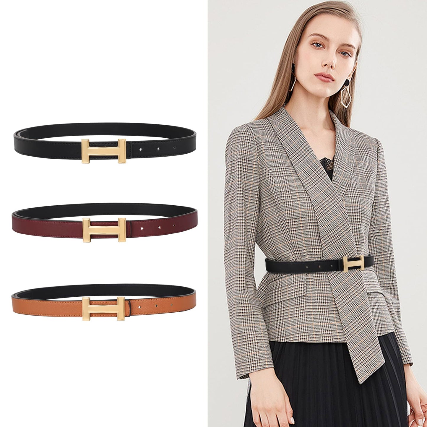 Relang Women's Belts with Gold Buckle, Fashion Waist Band, Elegant Ladies' Belt, Gift for Women