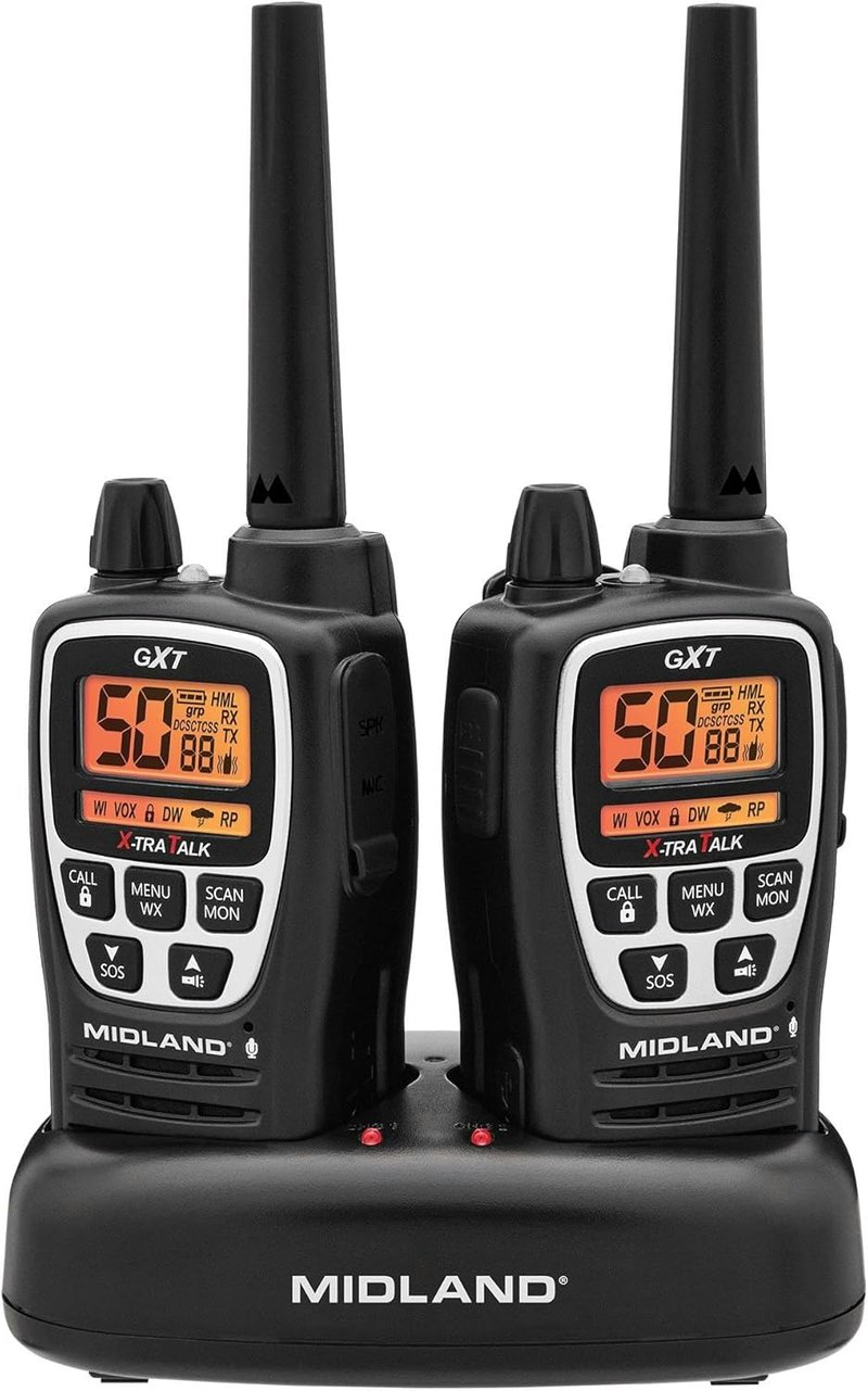 Midland GXT3000 GMRS Two-Way Radio - Long Range, 50 Channels, Rechargeable Battery | Black/Silver, 2-Pack