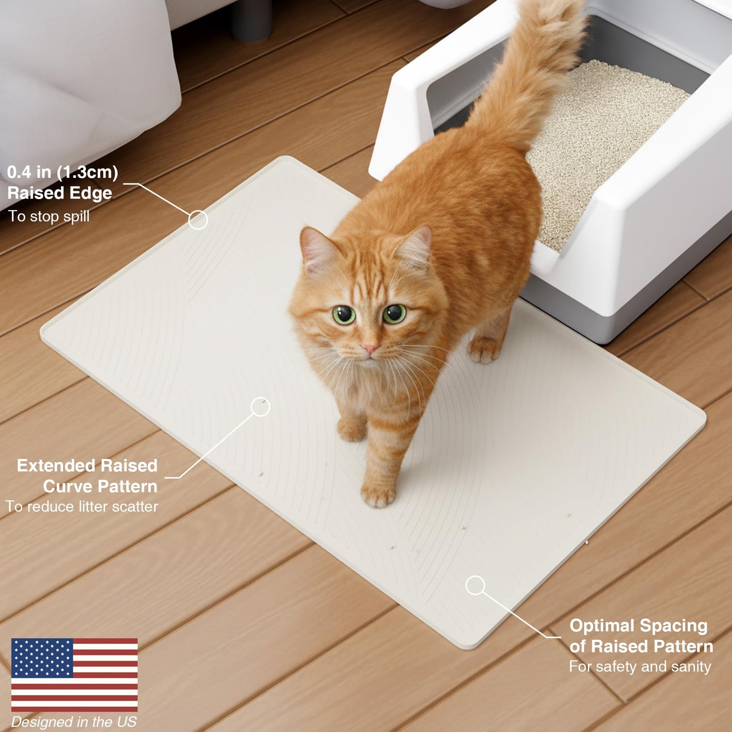 BANLYEO Cat Litter Box Mat - L Large Size 34 x 22 in, Water Proof, Kitty Litter Trapping Mat, Easy to Clean, Scatter Control, Odorless, Pet Supplies for Indoor Cats, Warm Beige