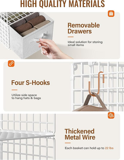 Closet Hanging Organizer with Drawers, 6 Tier Metal Closet Organizers and