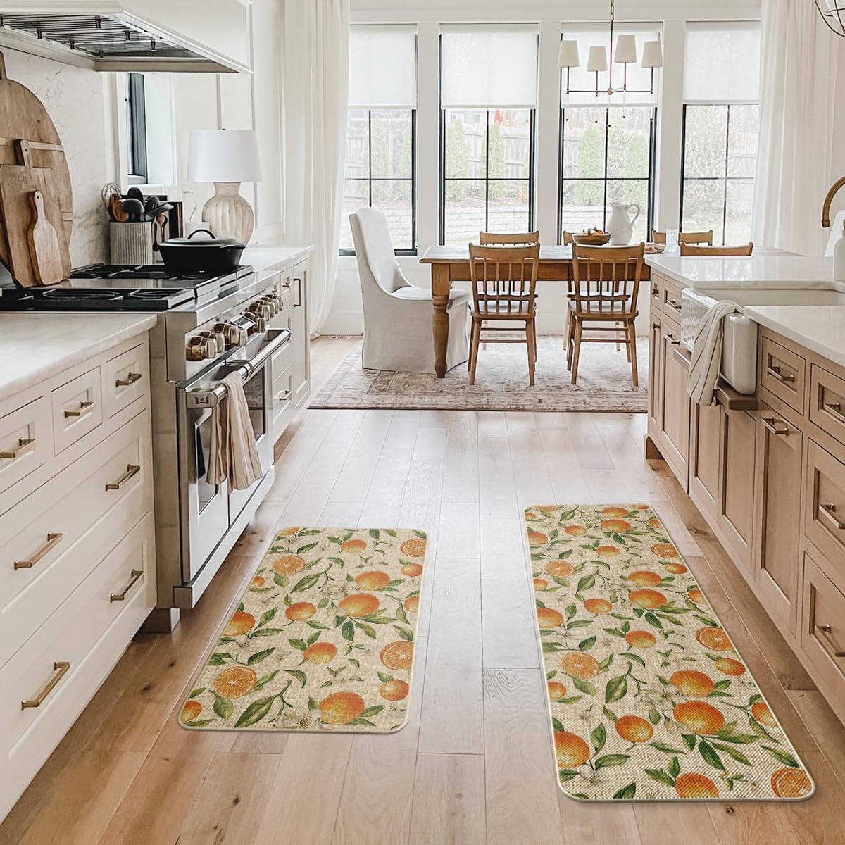 Artoid Mode Orange Spring Kitchen Mats Set of 2, Home Decor Low-Profile Kitchen Rugs for Floor - 17x29 and 17x47 Inch