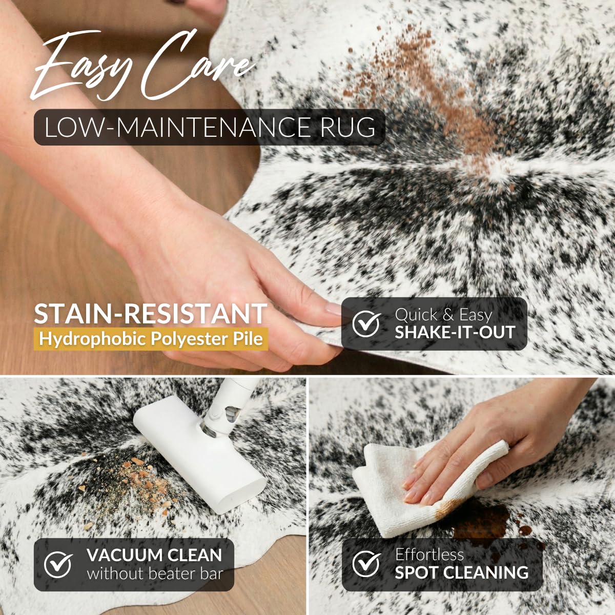 NativeSkins Faux Cowhide Rug – Gray (Medium) | 4.3ft x 5.7ft | Cow Print | Western Bedroom Decor | Hand-Cut, Faux Suede No-Slip Backing | Western Rug | Animal Print | Cow Hide