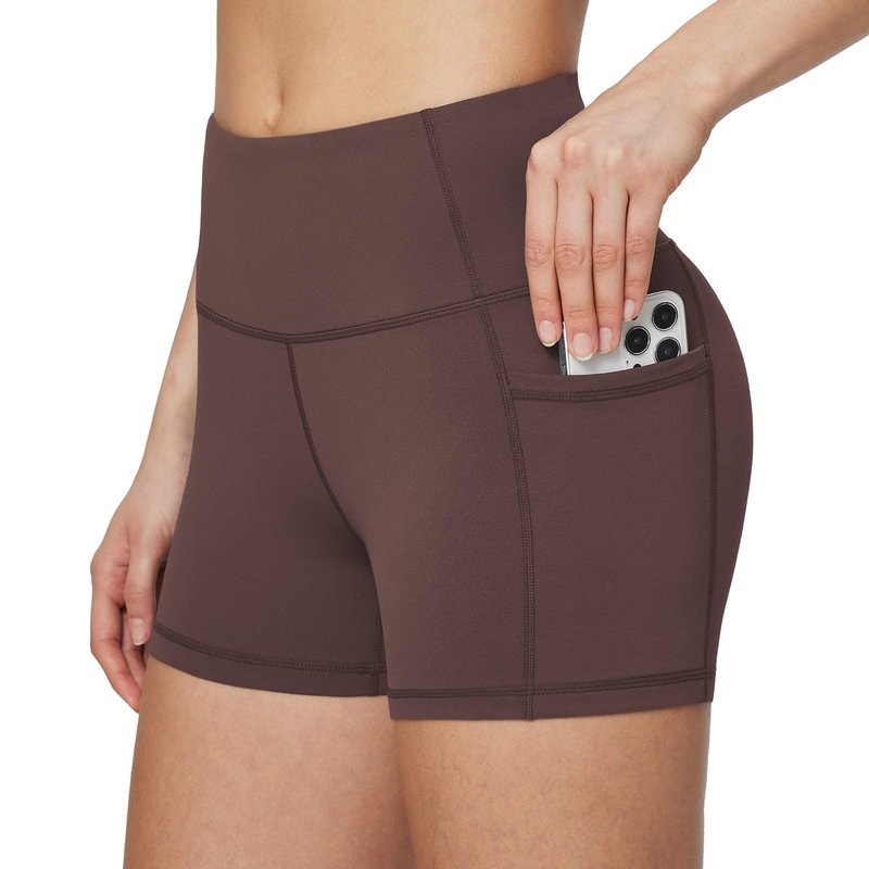 baleaf Gym Shorts Women 3" Biker Workout Yoga Spandex Running Volleyball Tummy Control Compression with Pockets Brown S