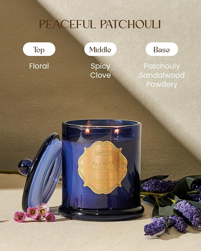 M&SENSE Patchouli Candles for Home Scented, Organic Soy Wax Non Toxic, Relaxing Fall Winter Candles for Spa Meditation, 2 Wick 12.7oz 75 Hour Long Lasting,Thanksgiving Christmas Gift