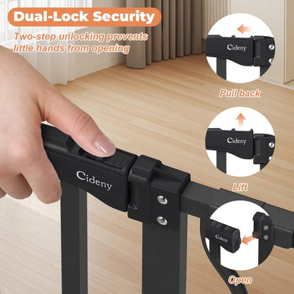 Cideny 34" Extra Tall Baby Gate for Stairs, Auto Close Stroller Friendly Dog Gate Indoor for Doorways, Pressure Mounted 29"-40" Wide Baby Gate, Easy Walk Through Gate for Children & Pets, Black