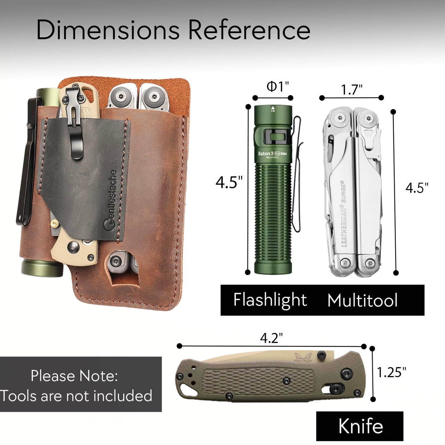 Gentlestache Leather Multitool Sheath - Leather Multi Tool Holster for Belt - Multitool Holder - Multitool Pouch for Leatherman Tool, Flashlight, Pen, Belt Clip EDC Belt Organizer Darkbrown