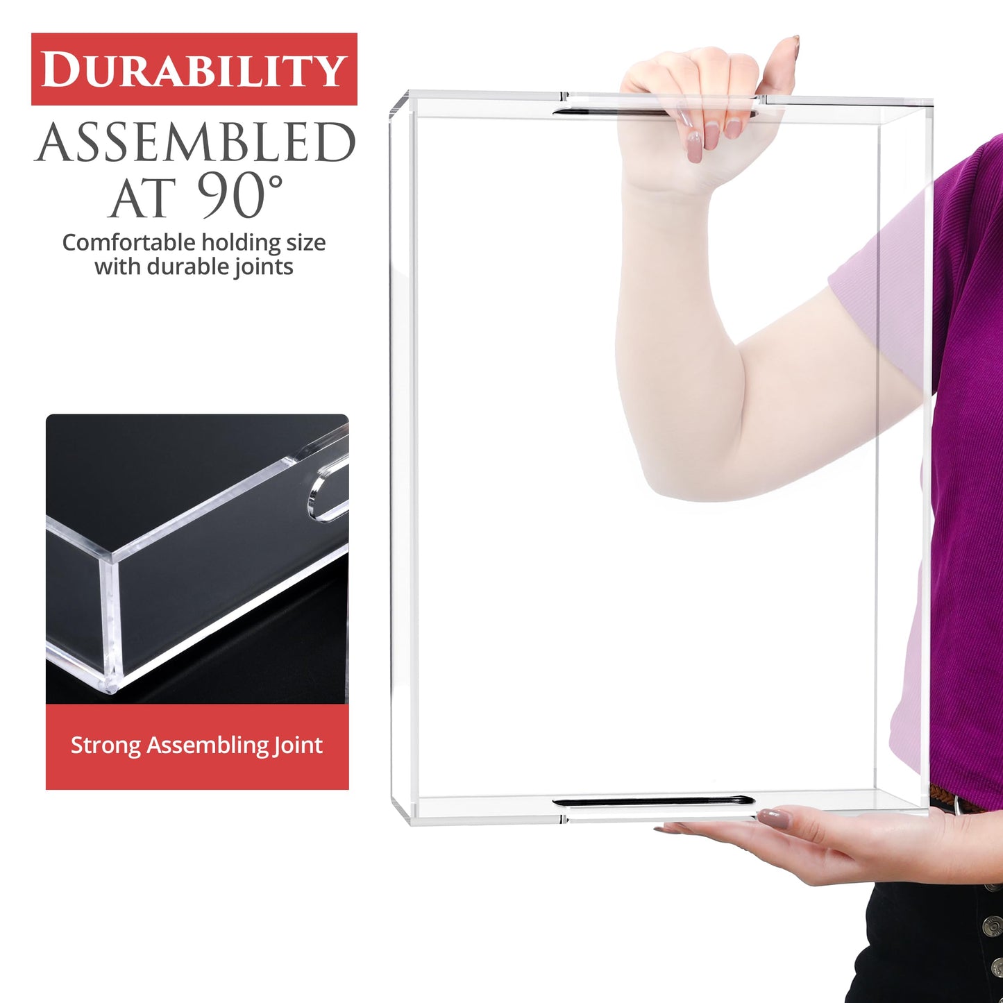Acrylic Tray 16x12 with Cut Handles - Spill Proof Decorative Tray is an Ideal Countertop Organizer for Living Rooms, Ottoman Coffee Tables, Offices, Kitchens & Serving Guests