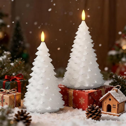 Christmas Decorations Indoor, Christmas Decor - Christmas Tree Candles Battery Operated, Flameless LED Candle Lights with 6H Timer, Xmas Home Decor, Set of 2(White)