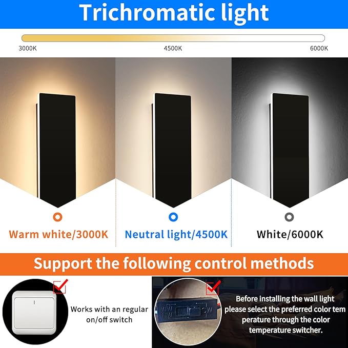Mikeru Upgraded 2 Pack 71" Modern Outdoor Wall Sconce, 4.3" Wide IP65 Waterproof Exterior Light Fixtures Cover US Junction Box, 3000K/4500K/6000K 3-Color Temp LED Porch Lights for Garage, Patio