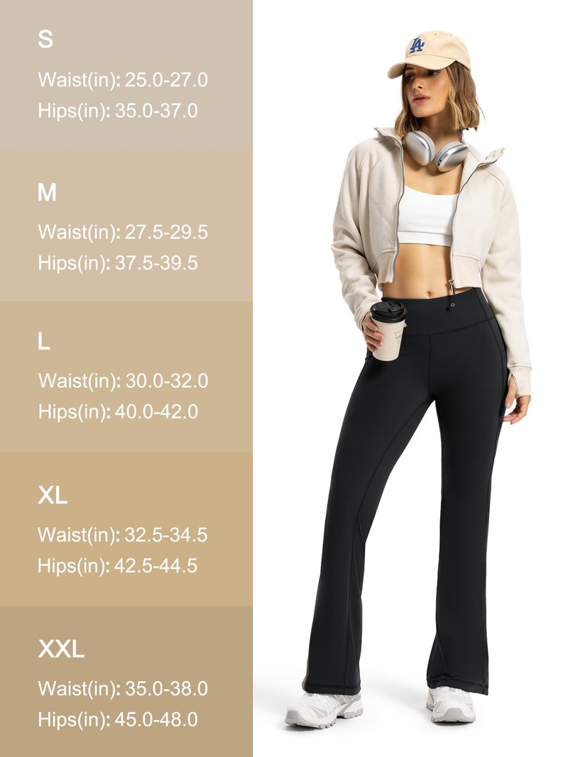 Tapata Petite Women's Bootcut Yoga Pants 26" Inseam High Waisted Workout Flare Leggings with Pockets, Black, Medium