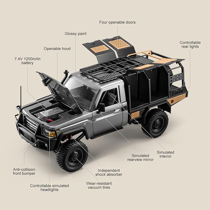 1/12 Scale RC Crawler MN-82S Remote Control Car 2.4GHz 4WD Off Road Rock Crawler Vehicle with Lights DIY Land Cruiser Pickup Truck Toy for Adults