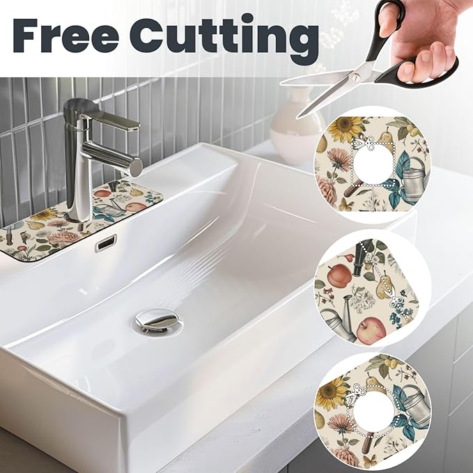 Faucet Draining Mat For Kitchen Sink, Roses Daisies Fruits Garden Diatom Mud
