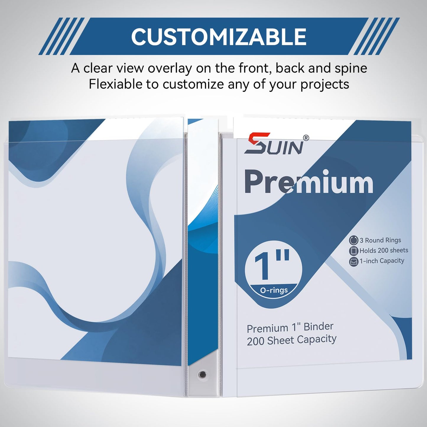 SUIN 3 Ring Binder Bulk 36 Packs -Premium 1'' Binders with Roung Ring Binder, Large 200 Sheet Capacity, Fit 8.5" x 11" US Letter Size Paper, White (1'' White - 36 Packs)