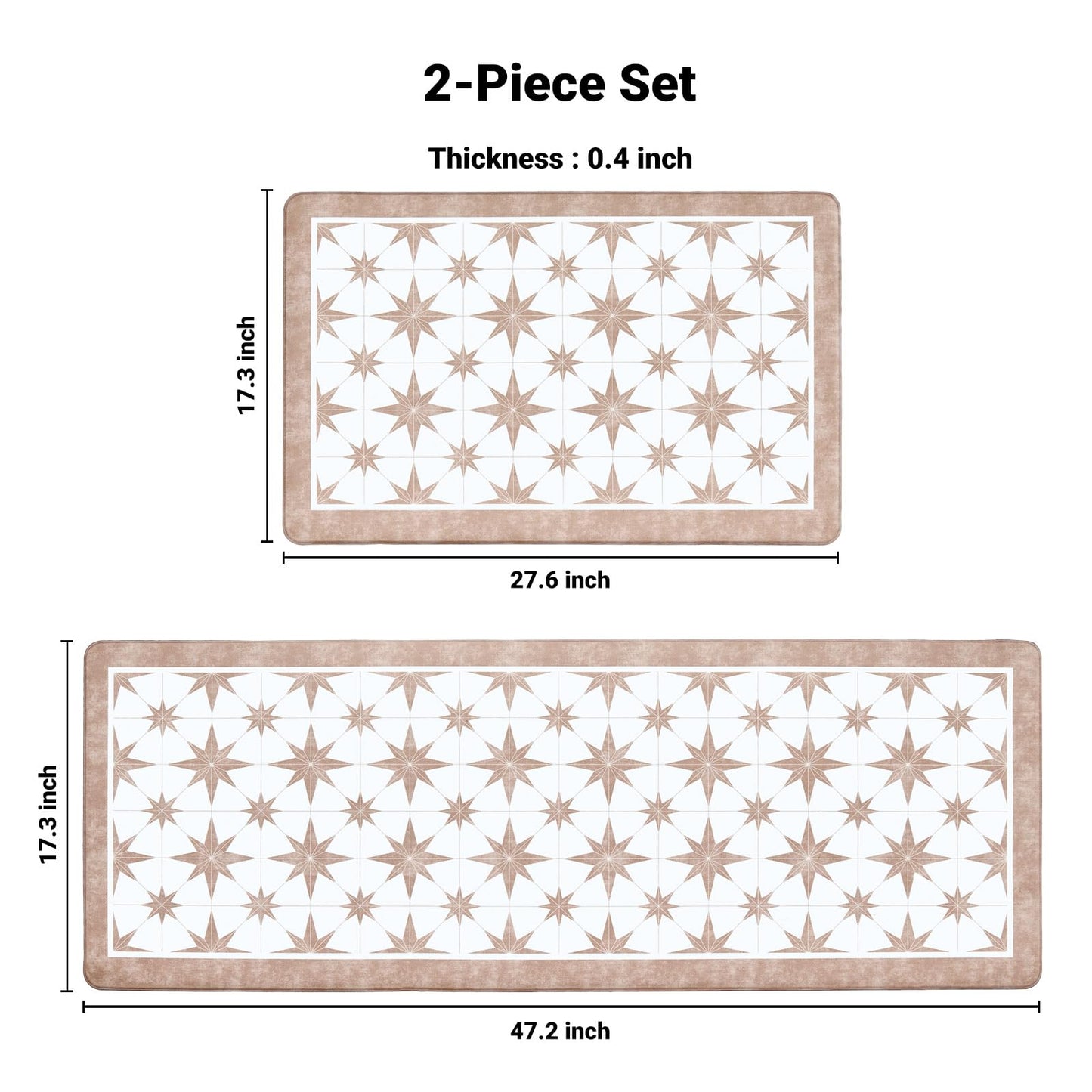 OnesCosy Anti Fatigue Kitchen Mat Set of 2, Beige Kitchen Floor Mat, Cushioned Kitchen Rug, Non Slip Comfort Standing Mat for Floor, Tan Star Tile, 17.3"x27.6"+17.3" x47.2