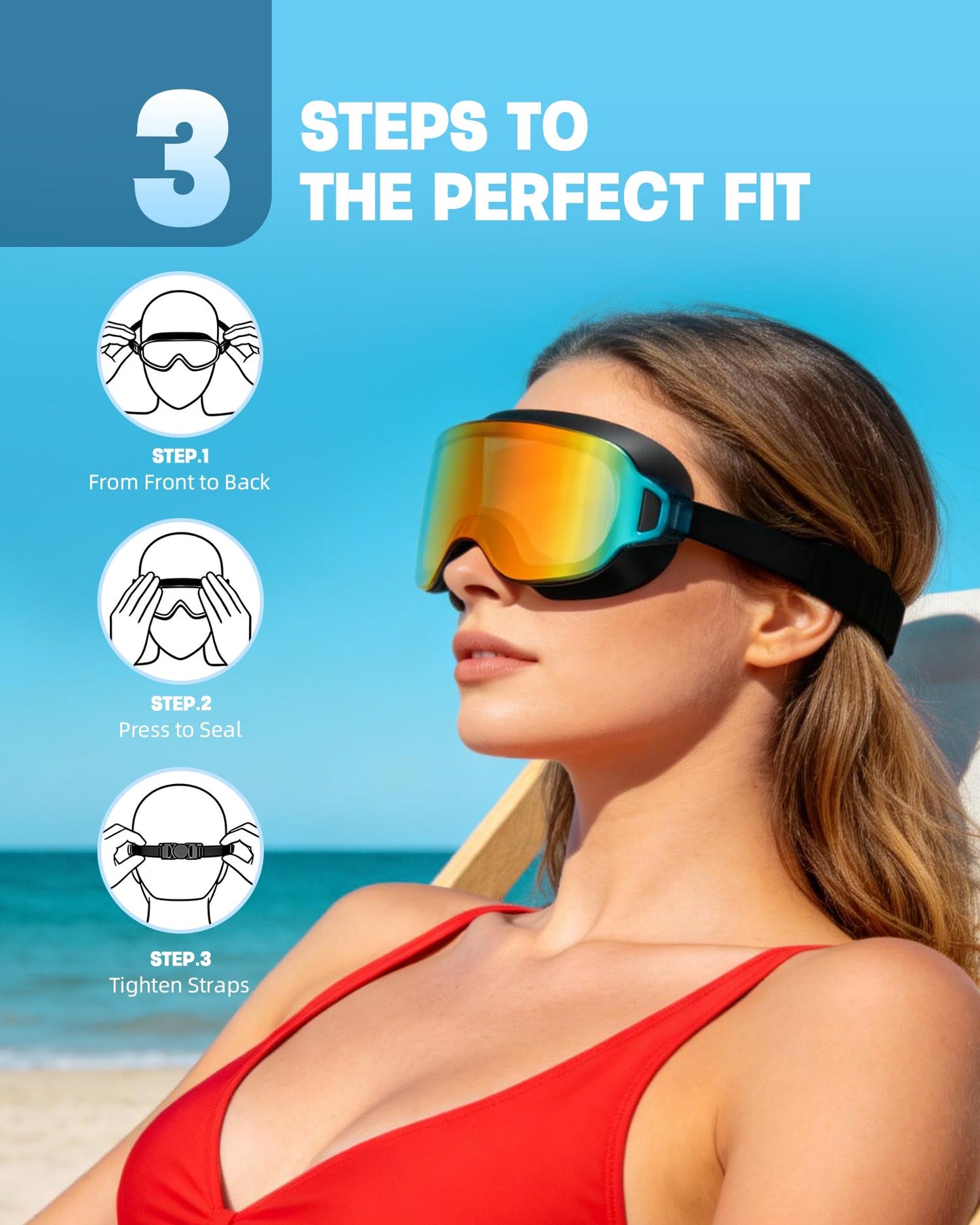 Aegend 2 Pack Swim Goggles For Youth Ages 8-16&Adult(Small Faces), Large Frameless Wide View No-Leak Silicone Seal Anti-Fog/UV, with Earplugs Nose Clips Mesh Bags for Teens Boys Girls Swimming