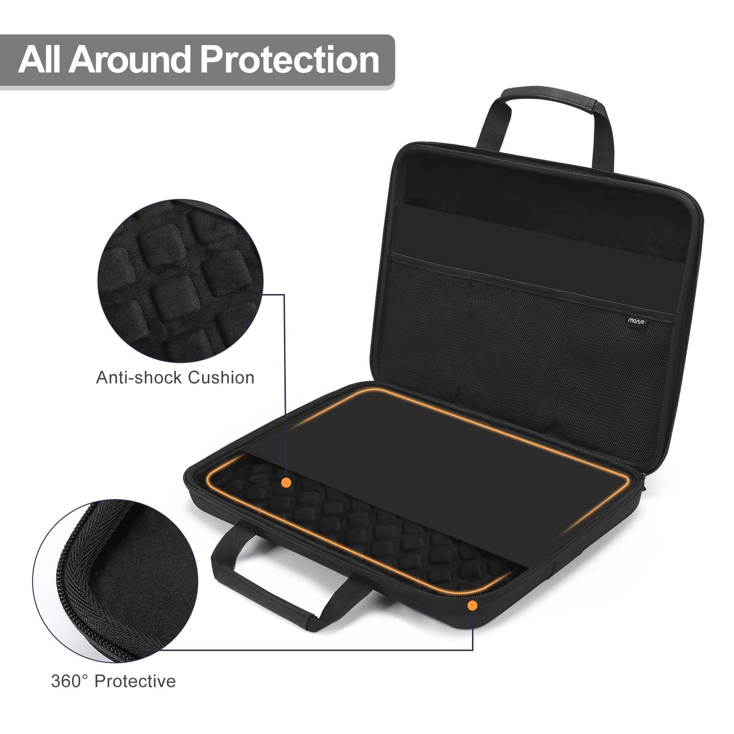 MOSISO 15.6-16 inch Laptop Hard Case, 15 inch Shockproof Waterproof Laptop Case Hard Shell Compatible with MacBook HP Dell, Carrying Sleeve Computer Bag with Sturdy Handle&Front Pocket&Belt, Black