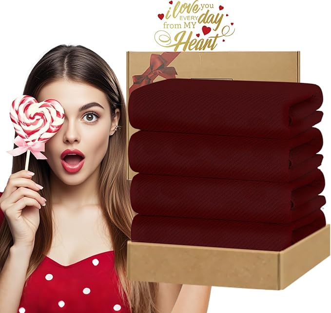 VOOVA & MOVAS Red Bath Towels, 4 Pack Large 30" x 56"
