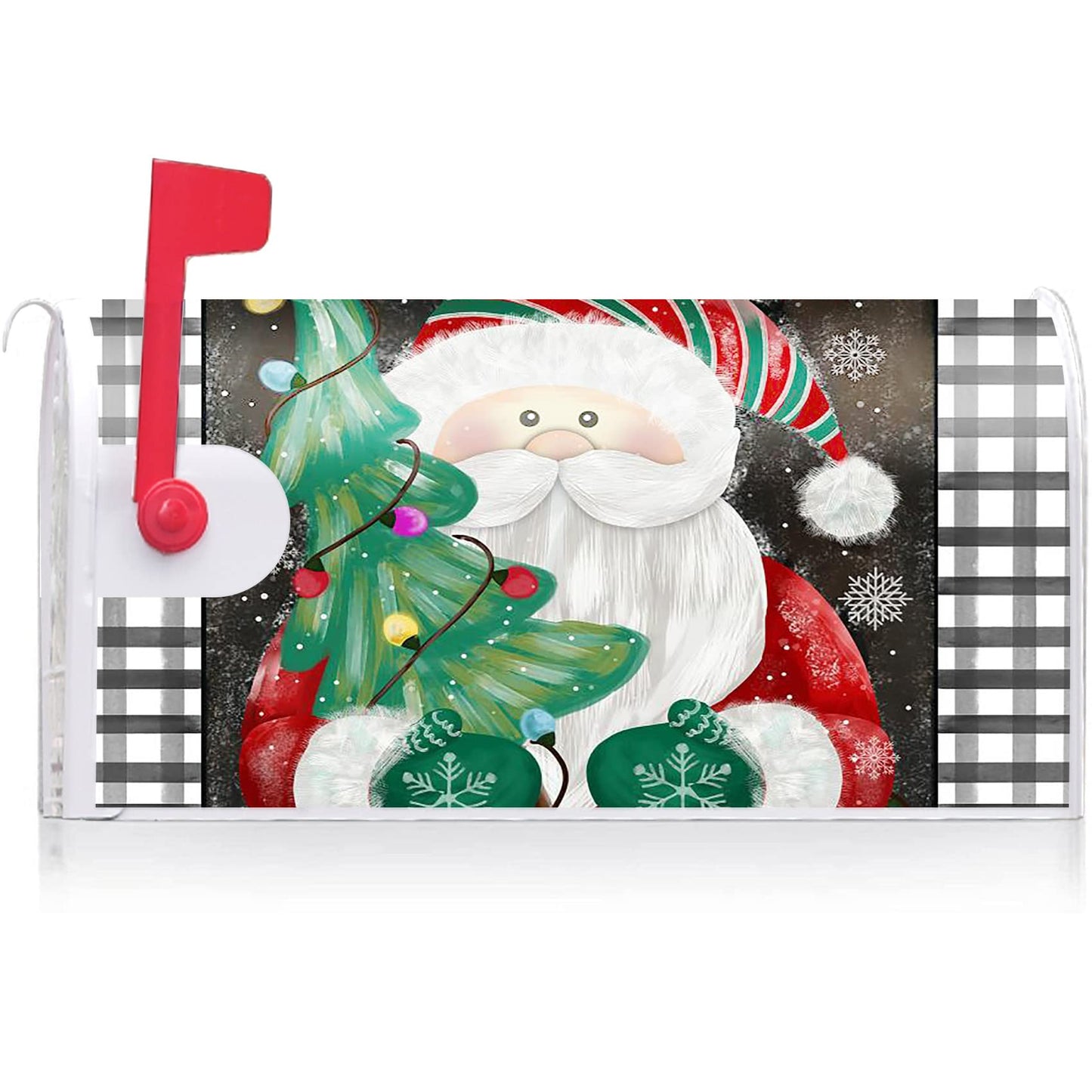 Texupday Christmas Santa Claus Decoration Mailbox Cover with Magnetic Strip Winter Christmas Tree Mailbox Wraps Post Letter Box Cover Standard Size 21" X 18" for Garden Outdoor Yard Decor