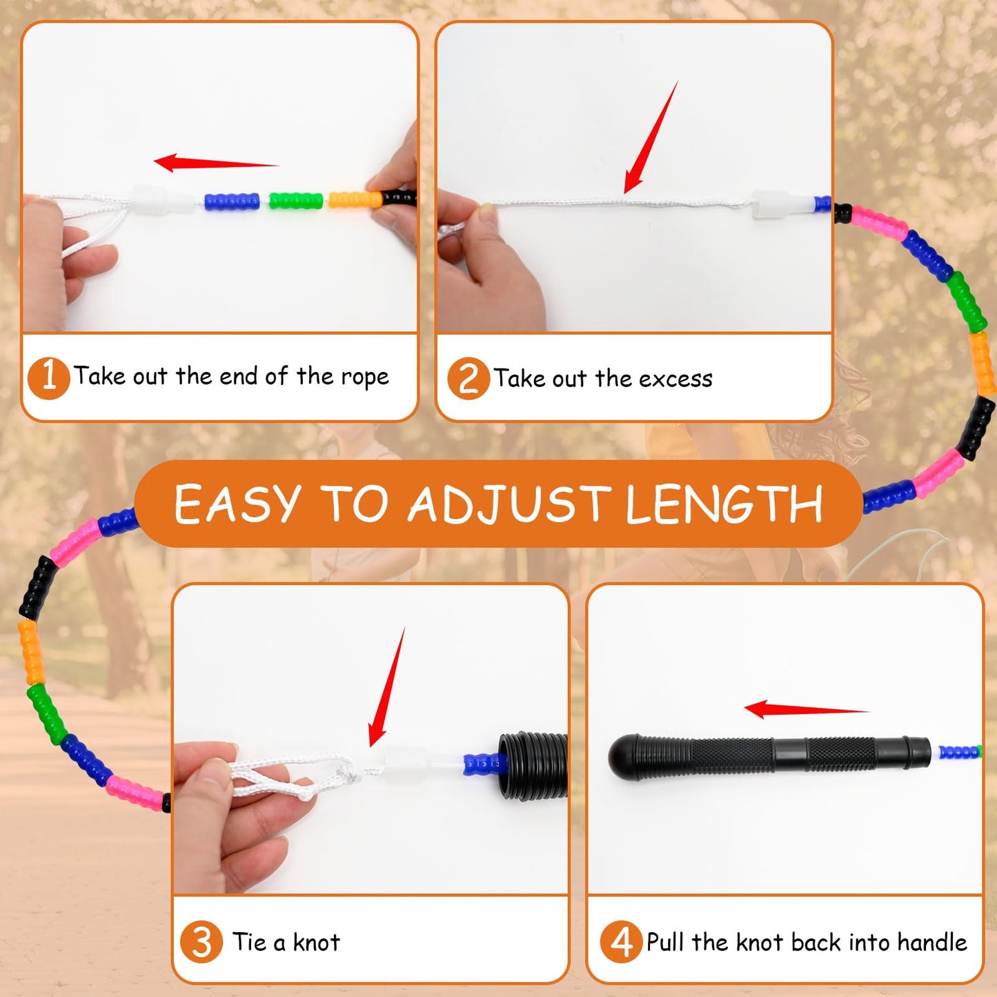 Beaded Jump Rope, ACEONE Segmented Skipping Rope for Kids Adults, Adjustable Tangle-Free Toddler Jumping Rope for Fitness Exercise Training (Rainbow Yellow)