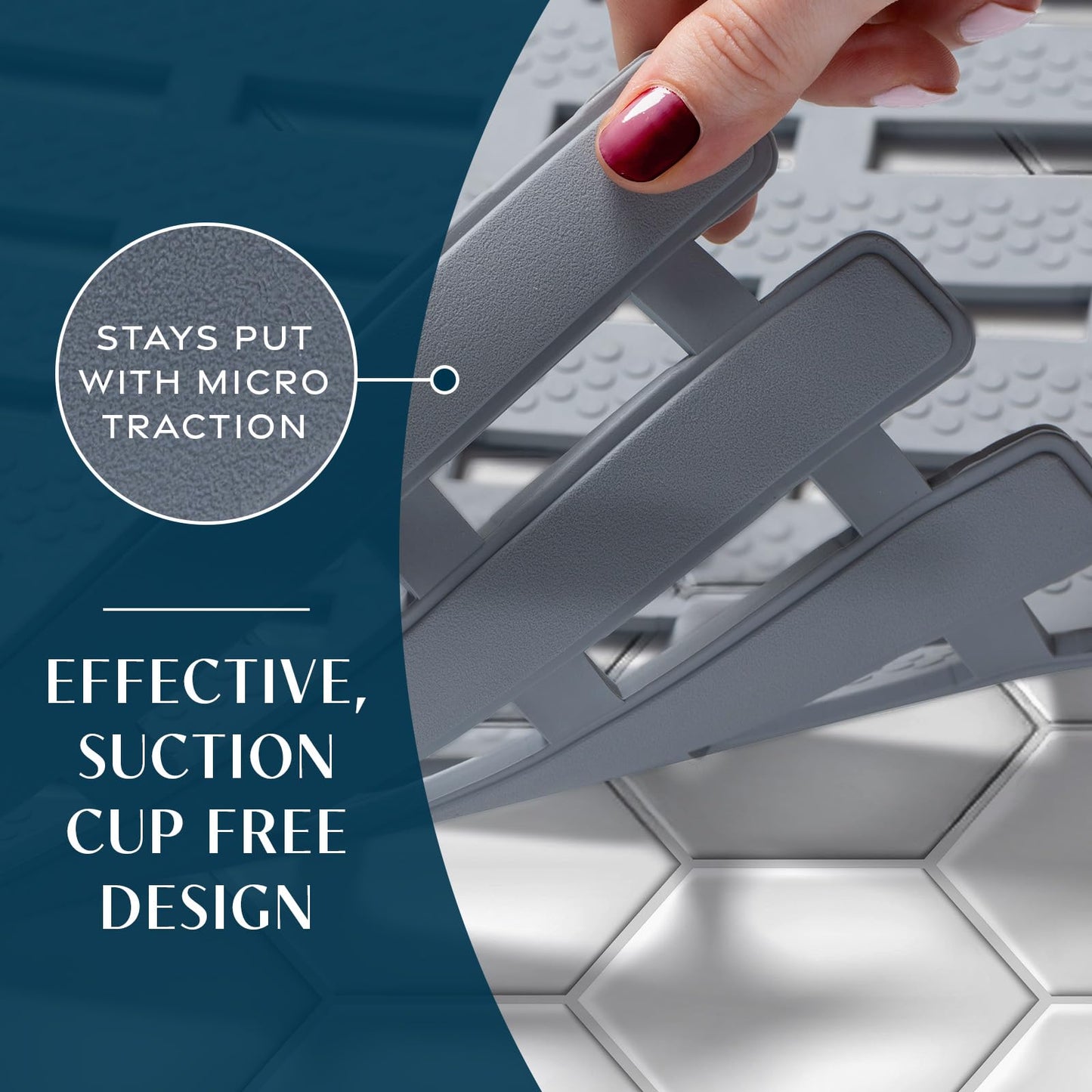 SlipX Solutions Weighted Non Slip Bath Mat for Textured Tub & Shower Surfaces, Patent Pending, Anti Slip Bathtub Safety Without Suction Cups, Doesn’t Float, Works on Tile & Stone 31” x 15”, Gray