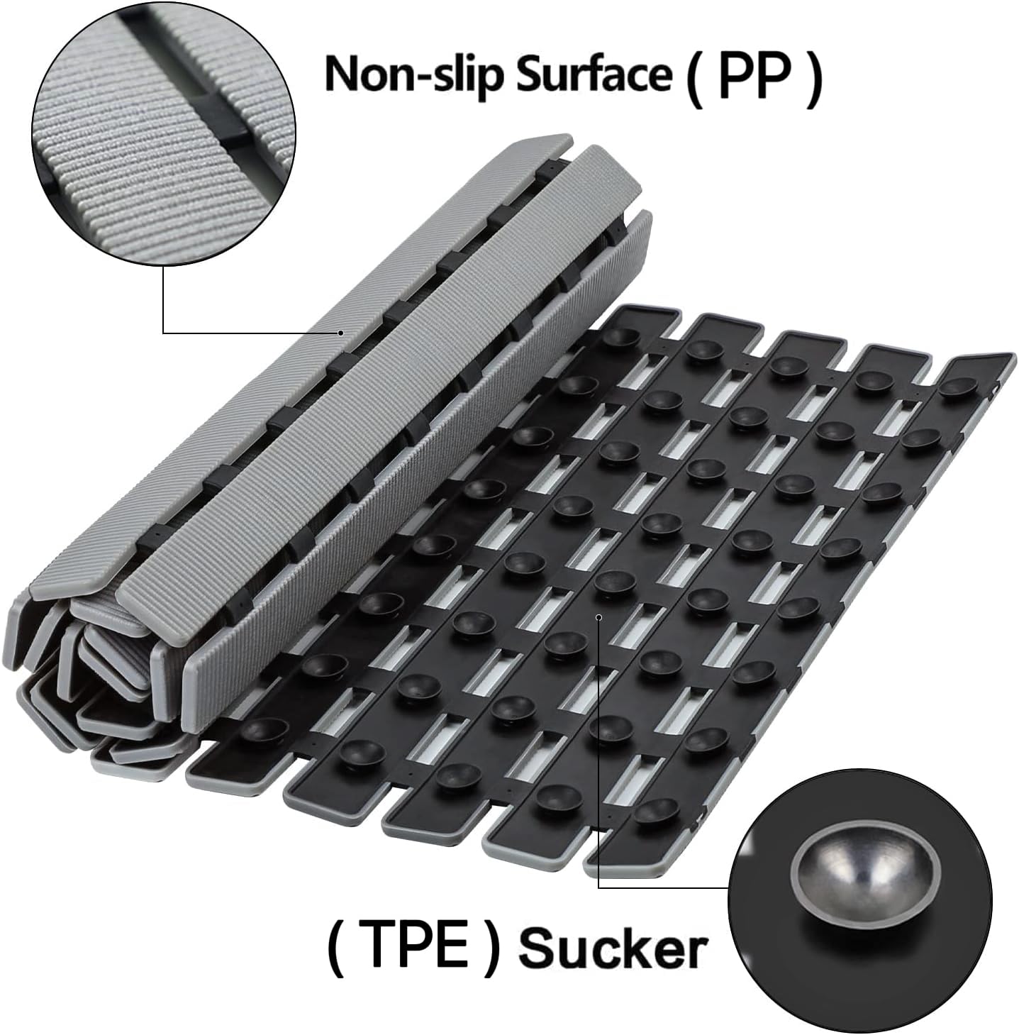 BEMISO Shower Mat Non Slip Bathtub Mat with Suction Cups and Drain Holes 27.5 x15.7 Inch Bath Mat for Tub & Shower.Easy Dry,Easy to Cut,Eco-Friendly