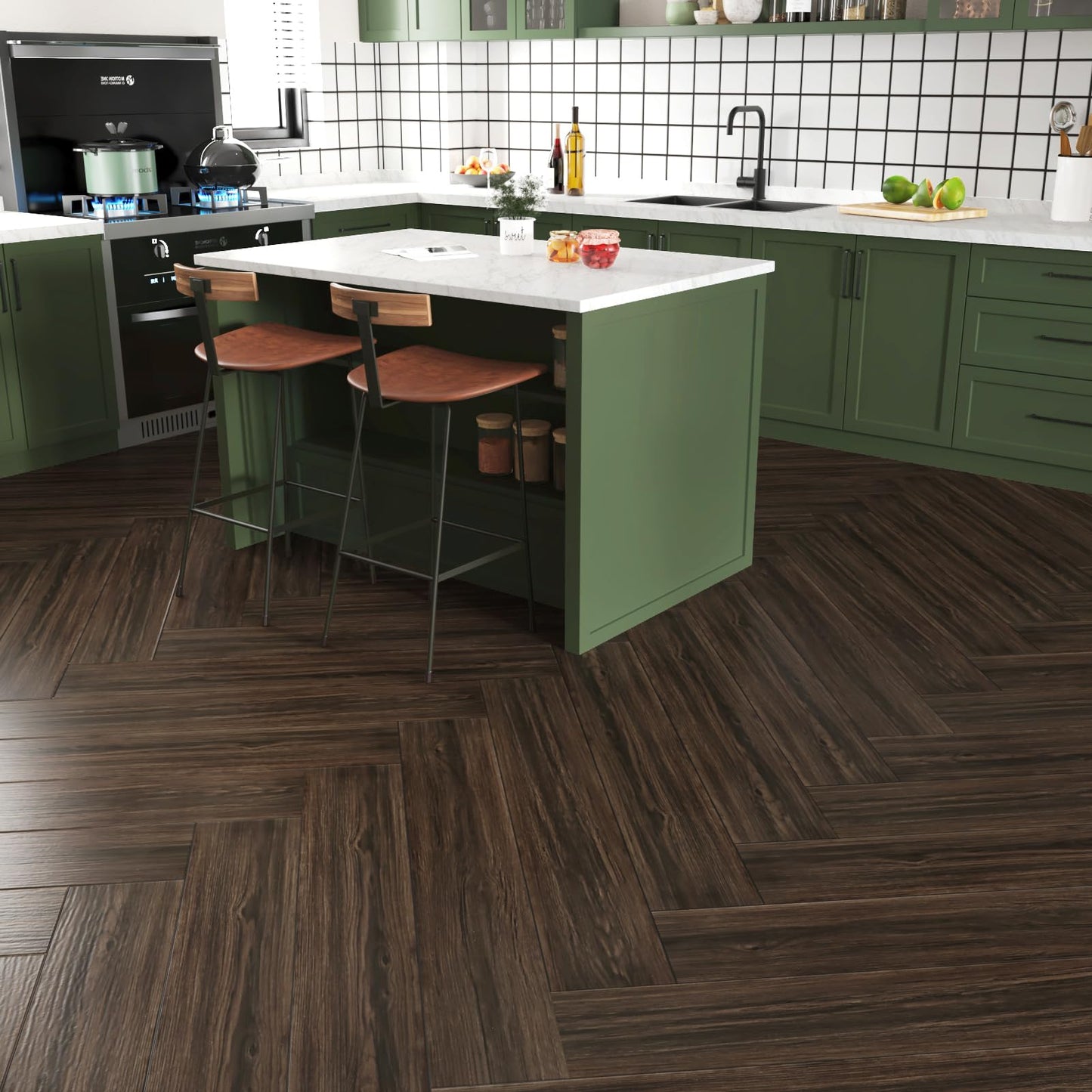 Wallercity 6"x36" 4PCS Vinyl Flooring Peel and Stick Floor Tile Bathroom Deep Brown Wood Grain Plank Self Adhesive Stick on Floor Tile Waterproof Removable Flooring Sheets for Kitchen Bedroom Basement