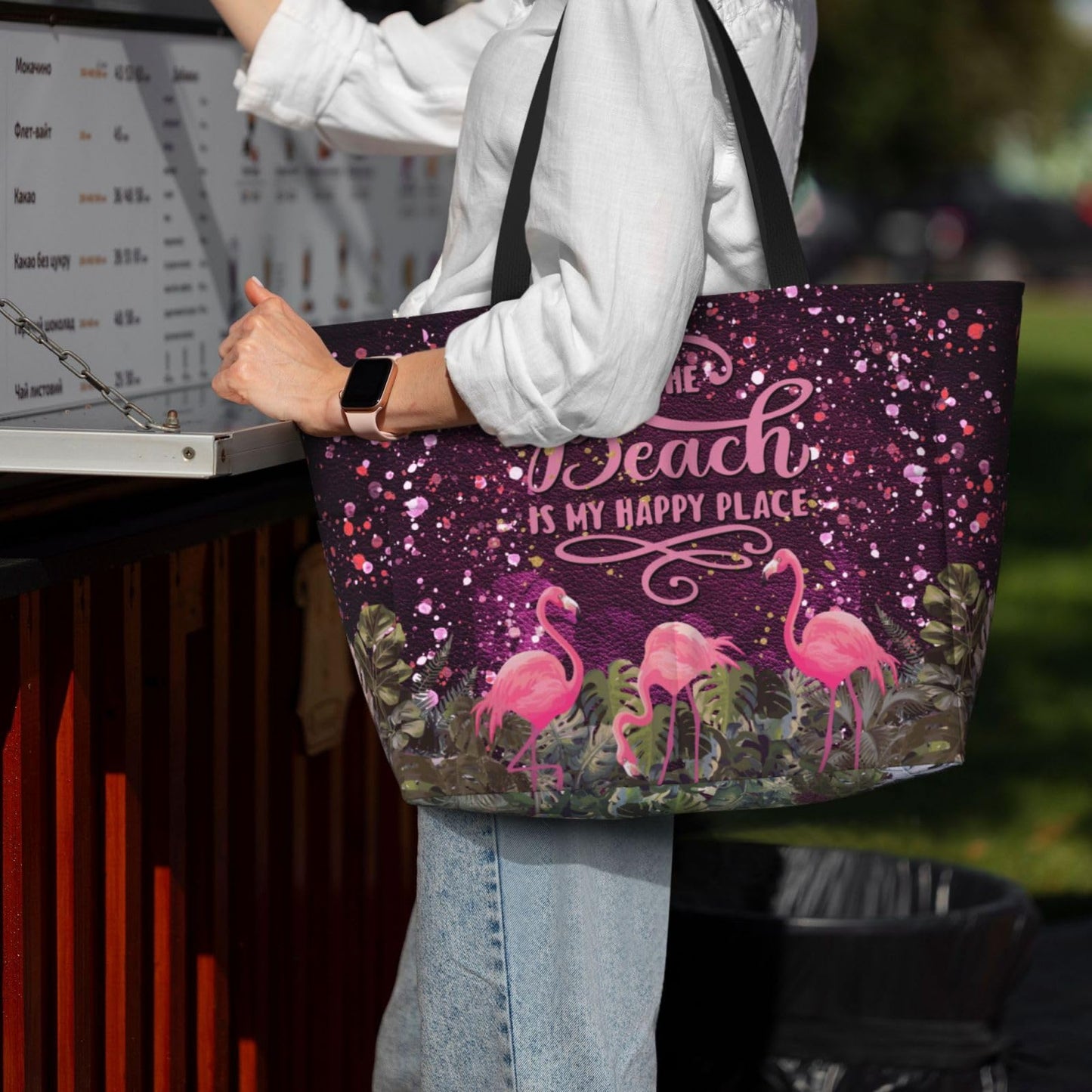 Mvcpoci Beach Bags Waterproof Sandproof Beach Bags For Women, Leopard Flamingo Print Beach Tote For Trendy Vacation