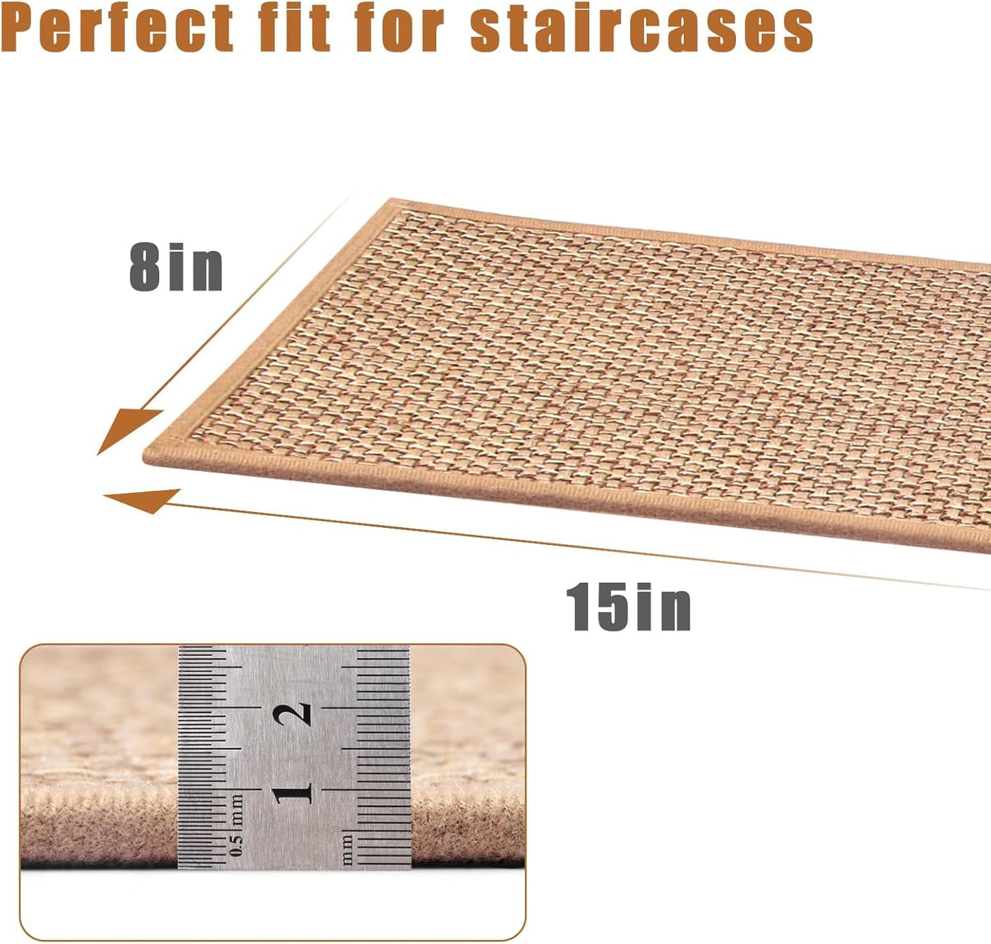 FlowaFoli Stair Treads for Wooden Steps Indoor,8" X 30" (15 in Pack) Stair Treads Non Slip, Machine Washable for Kids Elders and Pets,Beige