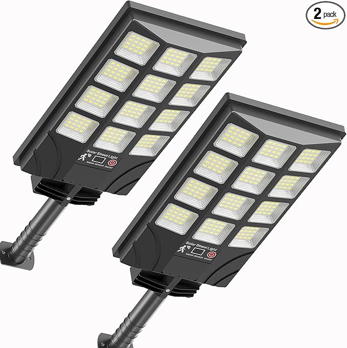 Solar Street Lights Outdoor Motion Sensor, 6500K Dusk to Dawn LED Solar Flood Light, Waterproof Security Light for Outside Garden Yard Parking Lot, 2PCS
